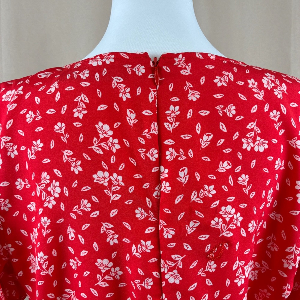 Lauren Ralph Lauren Womens 12 Midi Dress Red Floral Button Front Cottagecore - Picture 11 of 16